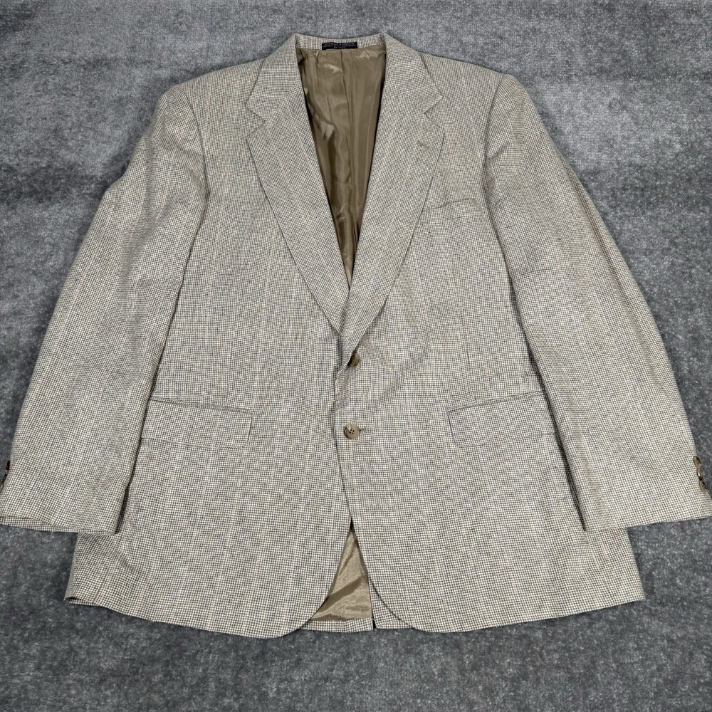 Vintage Towncraft Suit Jacket Men's 48L Beige Plaid‎ Silk 2 Button Blazer